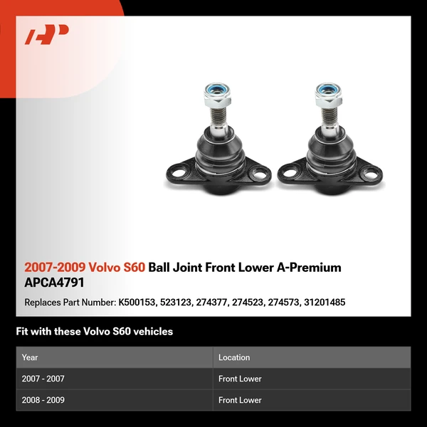 2007-2009 Volvo S60 Ball Joint Front Lower A-Premium APCA4791