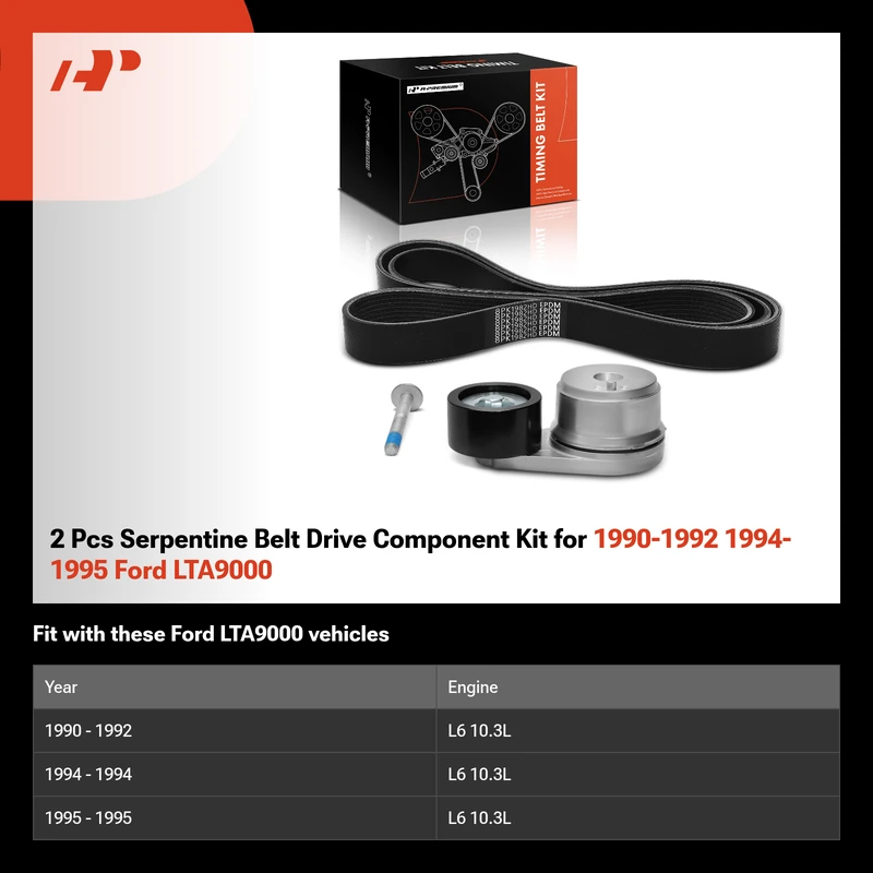 2 Pcs Serpentine Belt Drive Component Kit for 1990-1992 1994-1995 Ford LTA9000
