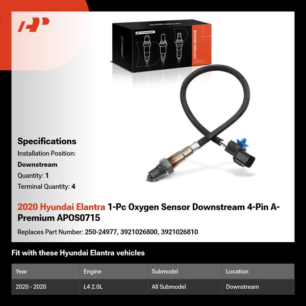 2020 Hyundai Elantra 1-Pc Oxygen Sensor Downstream 4-Pin A-Premium APOS0715