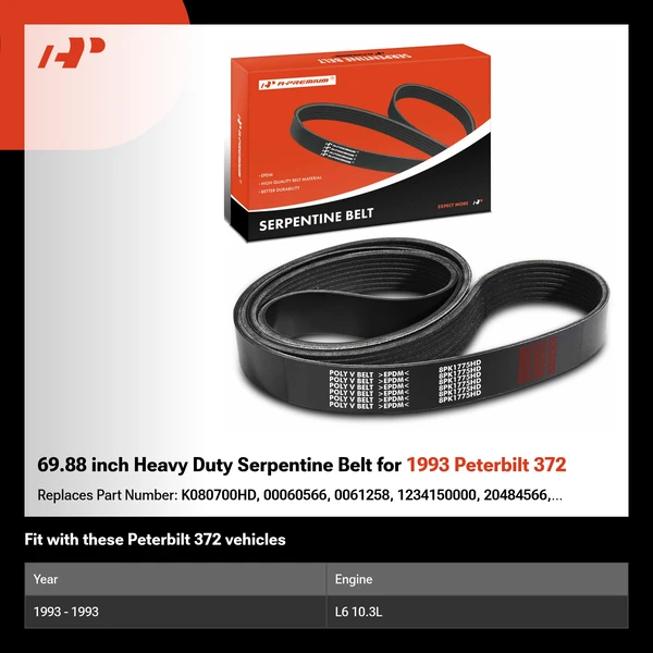 69.88 inch Heavy Duty Serpentine Belt for 1993 Peterbilt 372