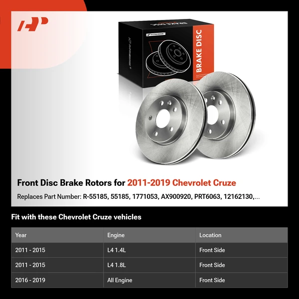 Front Disc Brake Rotors for 2011-2019 Chevrolet Cruze