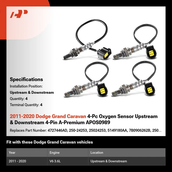 2011-2020 Dodge Grand Caravan 4-Pc Oxygen Sensor Upstream & Downstream 4-Pin A-Premium APOS0989