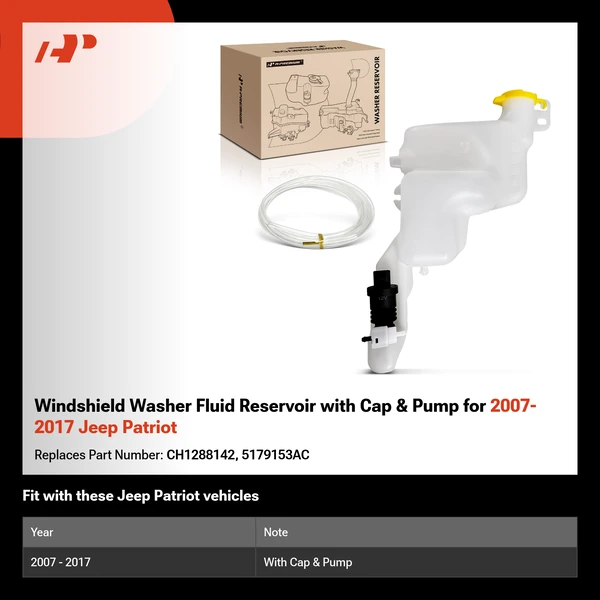 Windshield Washer Fluid Reservoir with Cap & Pump for 2007-2017 Jeep Patriot