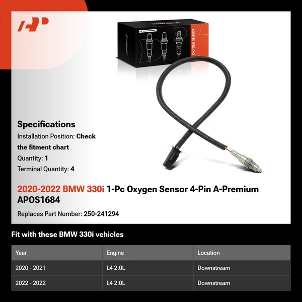 2020-2022 BMW 330i 1-Pc Oxygen Sensor 4-Pin A-Premium APOS1684