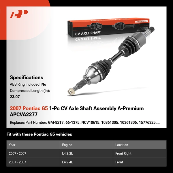 2007 Pontiac G5 1-Pc CV Axle Shaft Assembly A-Premium APCVA2277