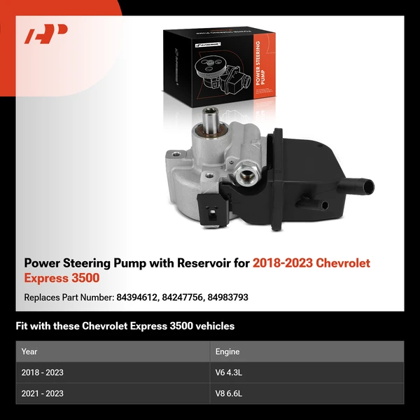 Power Steering Pump with Reservoir for 2018-2023 Chevrolet Express 3500