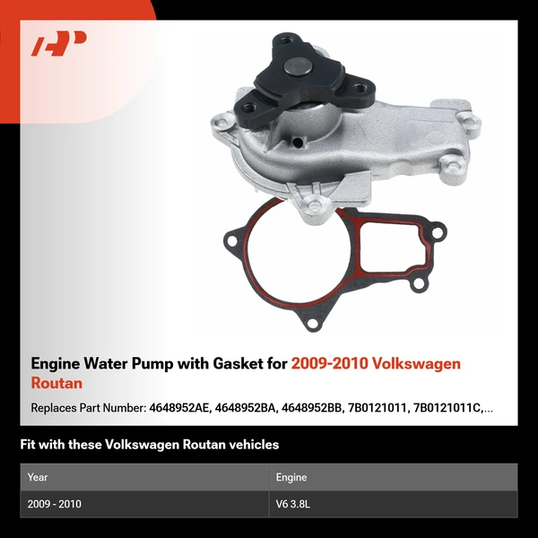 Engine Water Pump with Gasket for 2009-2010 Volkswagen Routan