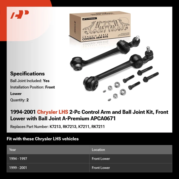 1994-2001 Chrysler LHS 2-Pc Control Arm and Ball Joint Kit, Front Lower with Ball Joint A-Premium APCA0671