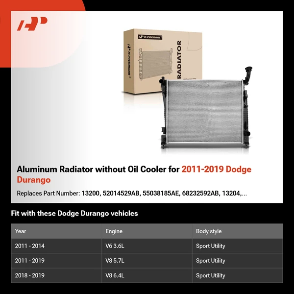 Aluminum Radiator without Oil Cooler for 2011-2019 Dodge Durango