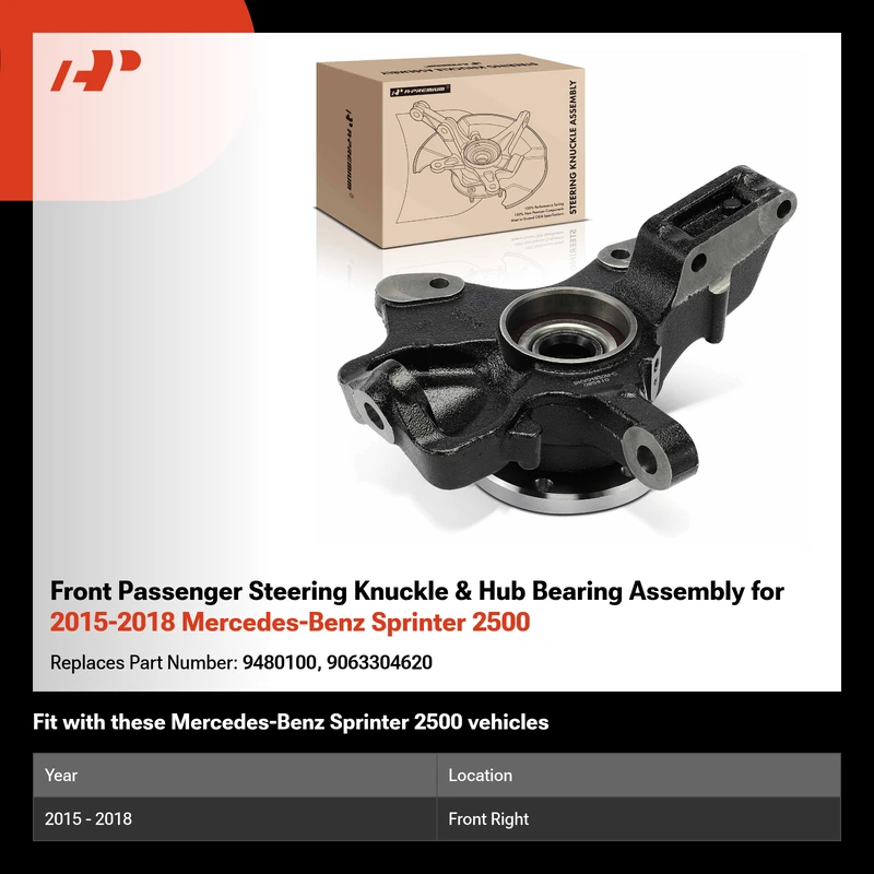 Front Passenger Steering Knuckle & Hub Bearing Assembly for 2015-2018 Mercedes-Benz Sprinter 2500