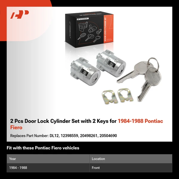 2 Pcs Door Lock Cylinder Set with 2 Keys for 1984-1988 Pontiac Fiero