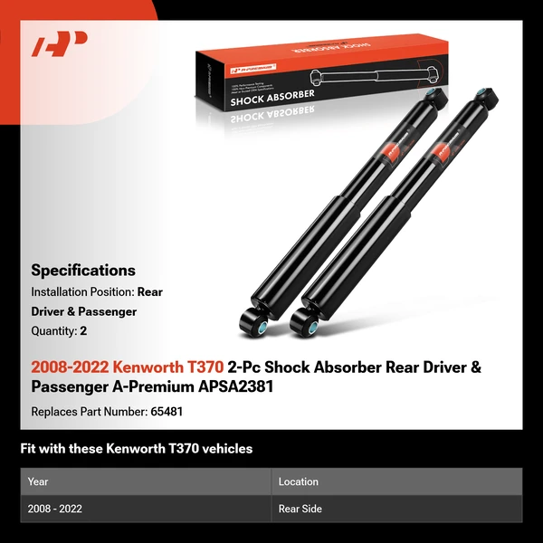 2008-2022 Kenworth T370 2-Pc Shock Absorber Rear Driver & Passenger A-Premium APSA2381