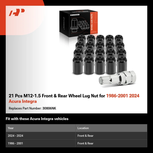21 Pcs M12-1.5 Front & Rear Wheel Lug Nut for 1986-2001 2024 Acura Integra