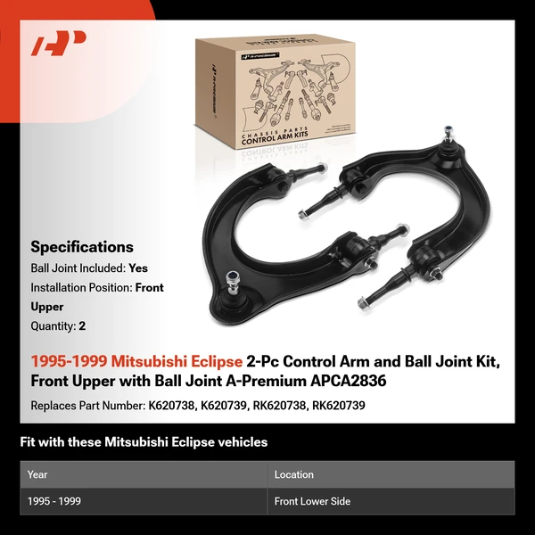 1995-1999 Mitsubishi Eclipse 2-Pc Control Arm and Ball Joint Kit, Front Upper with Ball Joint A-Premium APCA2836