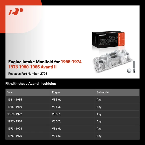 Engine Intake Manifold for 1965-1974 1976 1980-1985 Avanti II