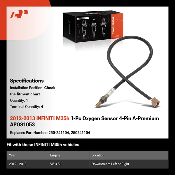 2012-2013 INFINITI M35h 1-Pc Oxygen Sensor 4-Pin A-Premium APOS1053