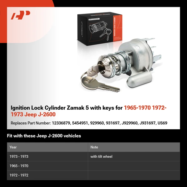 Ignition Lock Cylinder Zamak 5 with keys for 1965-1970 1972-1973 Jeep J-2600