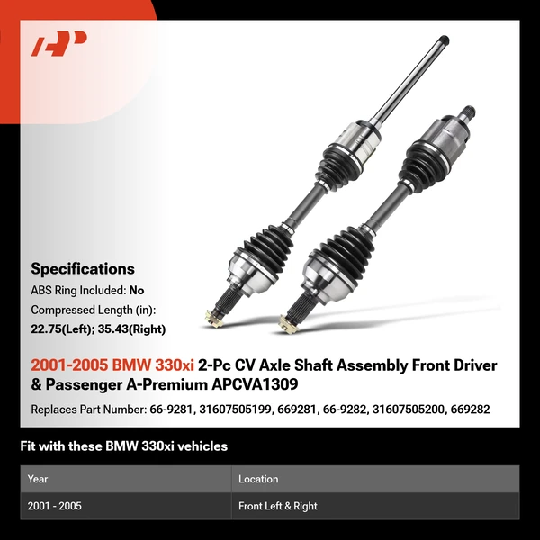 2001-2005 BMW 330xi 2-Pc CV Axle Shaft Assembly Front Driver & Passenger A-Premium APCVA1309