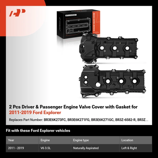 2 Pcs Driver & Passenger Engine Valve Cover with Gasket for 2011-2019 Ford Explorer