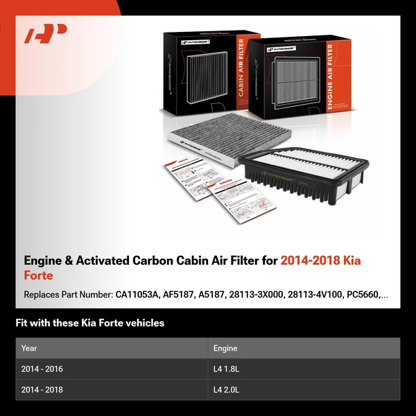 Engine & Activated Carbon Cabin Air Filter for 2014-2018 Kia Forte