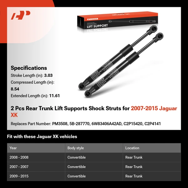 2 Pcs Rear Trunk Lift Supports Shock Struts for 2007-2015 Jaguar XK