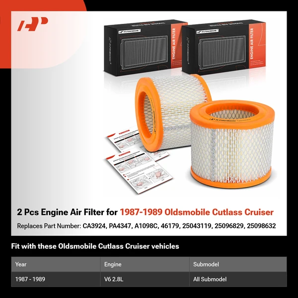 2 Pcs Engine Air Filter for 1987-1989 Oldsmobile Cutlass Cruiser