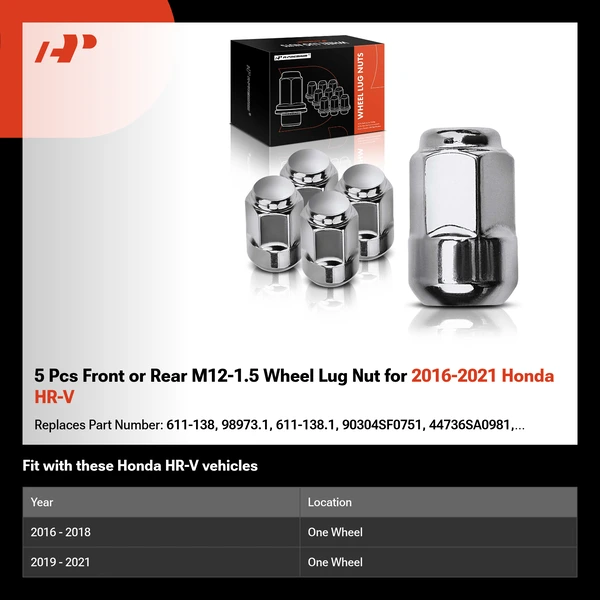 5 Pcs Front or Rear M12-1.5 Wheel Lug Nut for 2016-2021 Honda HR-V