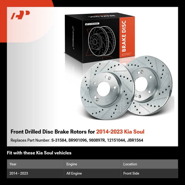 Front Drilled Disc Brake Rotors for 2014-2023 Kia Soul