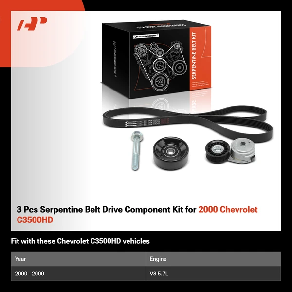 3 Pcs Serpentine Belt Drive Component Kit for 2000 Chevrolet C3500HD