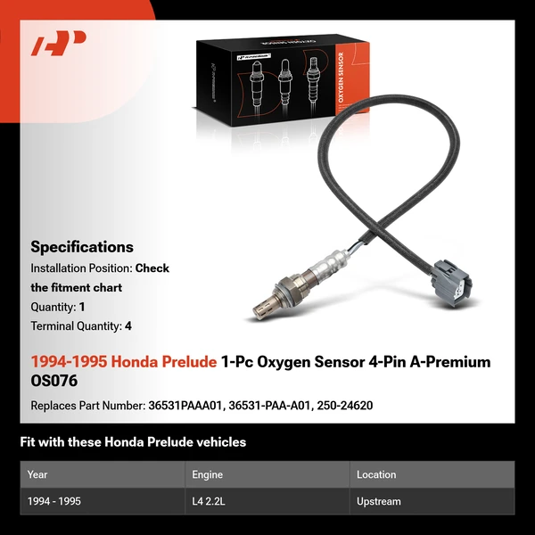 1994-1995 Honda Prelude 1-Pc Oxygen Sensor 4-Pin A-Premium OS076