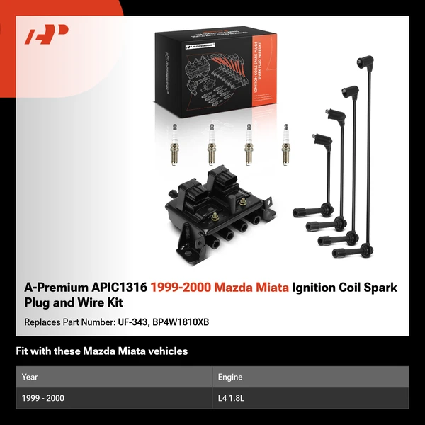 A-Premium APIC1316 1999-2000 Mazda Miata Ignition Coil Spark Plug and Wire Kit