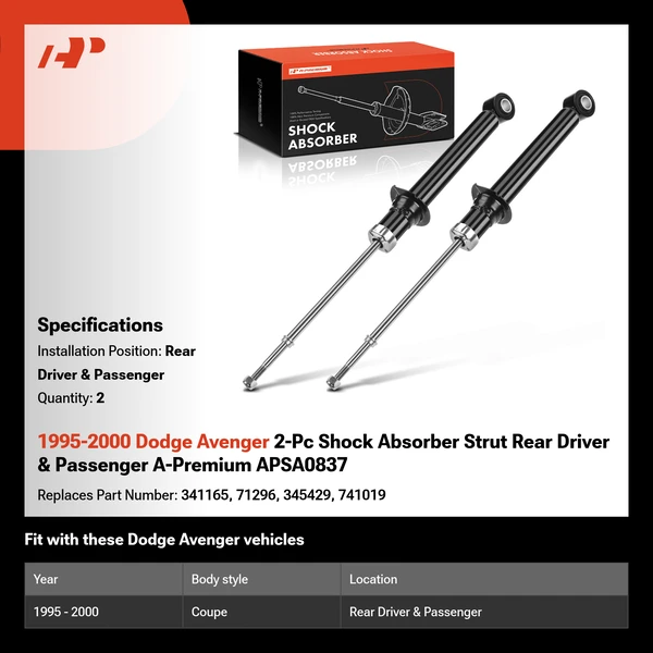 1995-2000 Dodge Avenger 2-Pc Shock Absorber Strut Rear Driver & Passenger A-Premium APSA0837