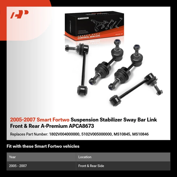 2005-2007 Smart Fortwo Suspension Stabilizer Sway Bar Link Front & Rear A-Premium APCA8673