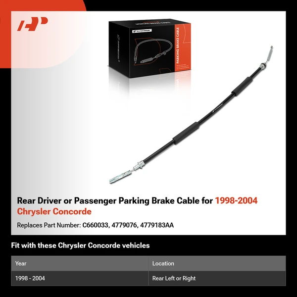 Rear Driver or Passenger Parking Brake Cable for 1998-2004 Chrysler Concorde