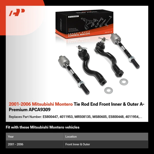 2001-2006 Mitsubishi Montero Tie Rod End Front Inner & Outer A-Premium APCA9309