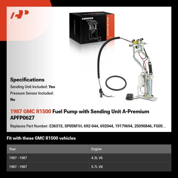 1987 GMC R1500 Fuel Pump with Sending Unit A-Premium APFP0627