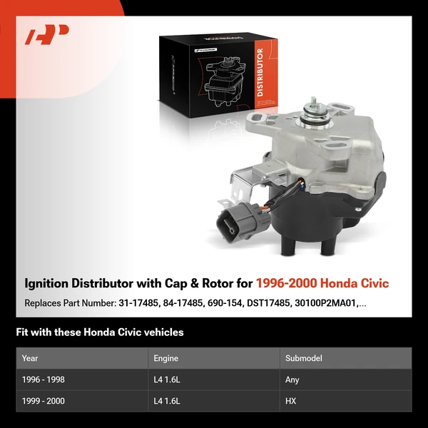 Ignition Distributor with Cap & Rotor for 1996-2000 Honda Civic