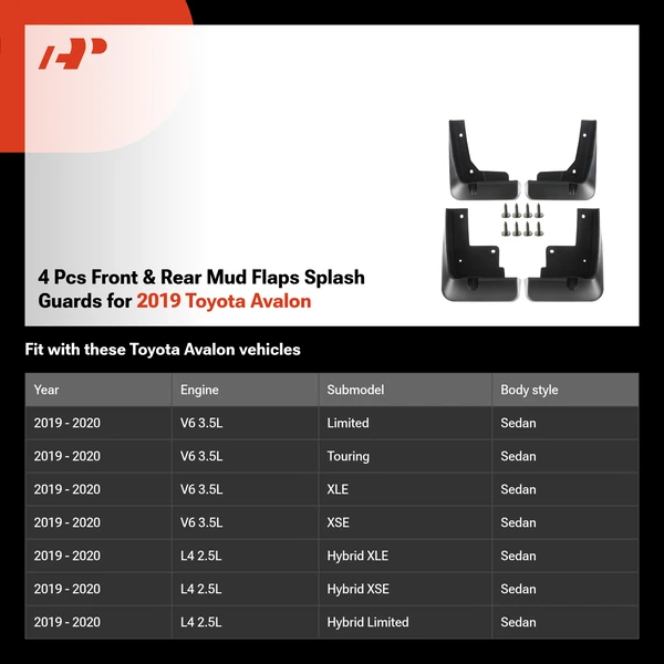 4 Pcs Front & Rear Mud Flaps Splash Guards for 2019 Toyota Avalon