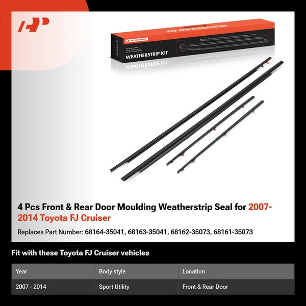 4 Pcs Front & Rear Door Moulding Weatherstrip Seal for 2007-2014 Toyota FJ Cruiser