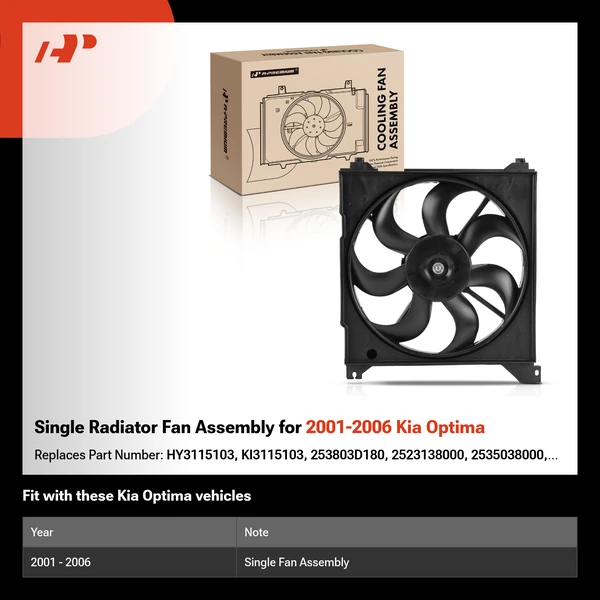 Single Radiator Fan Assembly for 2001-2006 Kia Optima