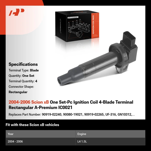 2004-2006 Scion xB One Set-Pc Ignition Coil 4-Blade Terminal Rectangular A-Premium IC0021
