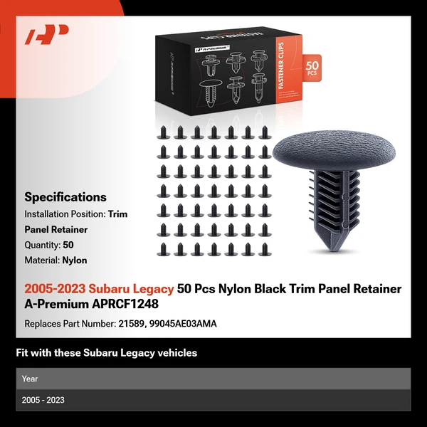 2005-2023 Subaru Legacy 50 Pcs Nylon Black Trim Panel Retainer A-Premium APRCF1248