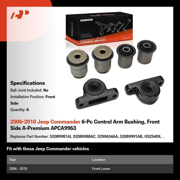 2006-2010 Jeep Commander 6-Pc Control Arm Bushing, Front Side A-Premium APCA9963