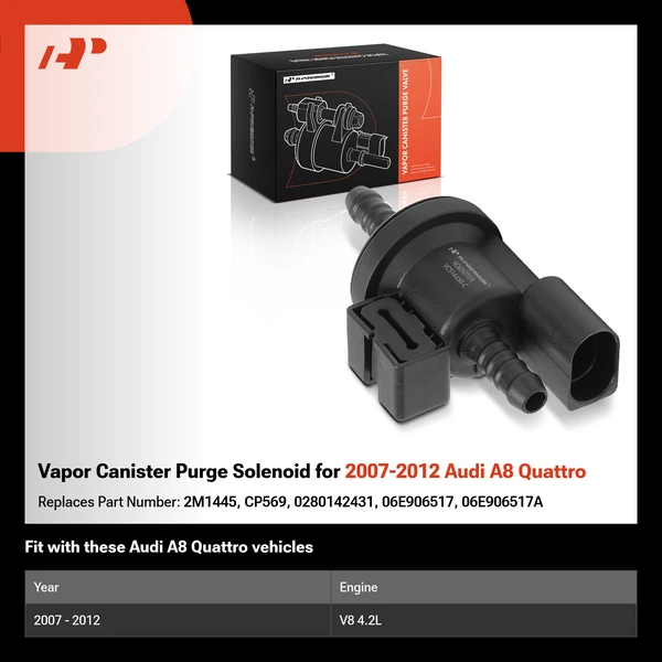 Vapor Canister Purge Solenoid for 2007-2012 Audi A8 Quattro