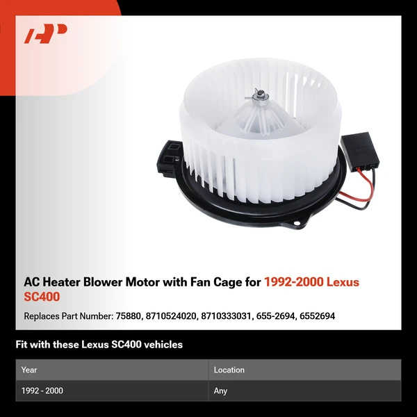 AC Heater Blower Motor with Fan Cage for 1992-2000 Lexus SC400