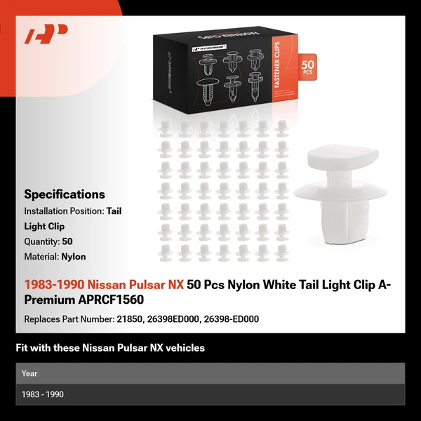 1983-1990 Nissan Pulsar NX 50 Pcs Nylon White Tail Light Clip A-Premium APRCF1560
