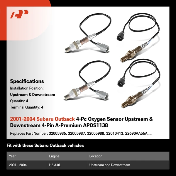2001-2004 Subaru Outback 4-Pc Oxygen Sensor Upstream & Downstream 4-Pin A-Premium APOS1138