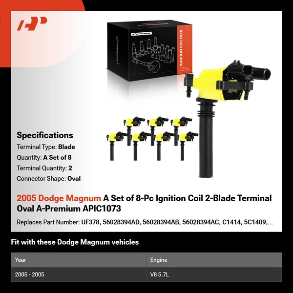 2005 Dodge Magnum A Set of 8-Pc Ignition Coil 2-Blade Terminal Oval A-Premium APIC1073