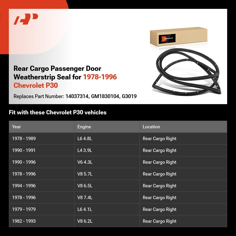 Rear Cargo Passenger Door Weatherstrip Seal for 1978-1996 Chevrolet P30