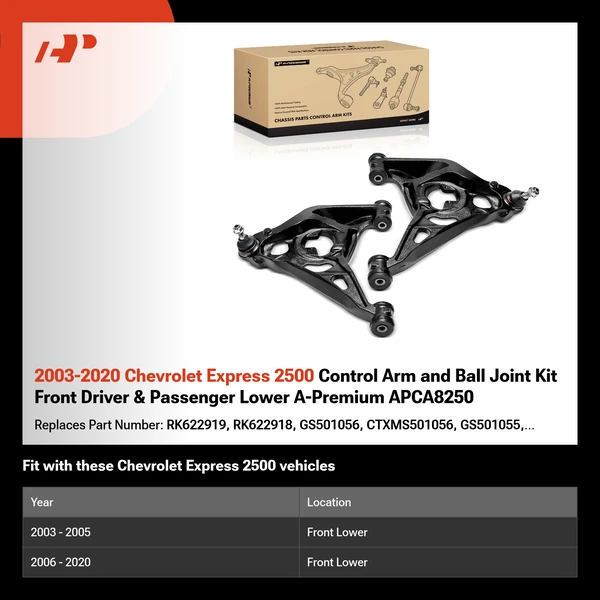 2003-2020 Chevrolet Express 2500 Control Arm and Ball Joint Kit Front Driver & Passenger Lower A-Premium APCA8250